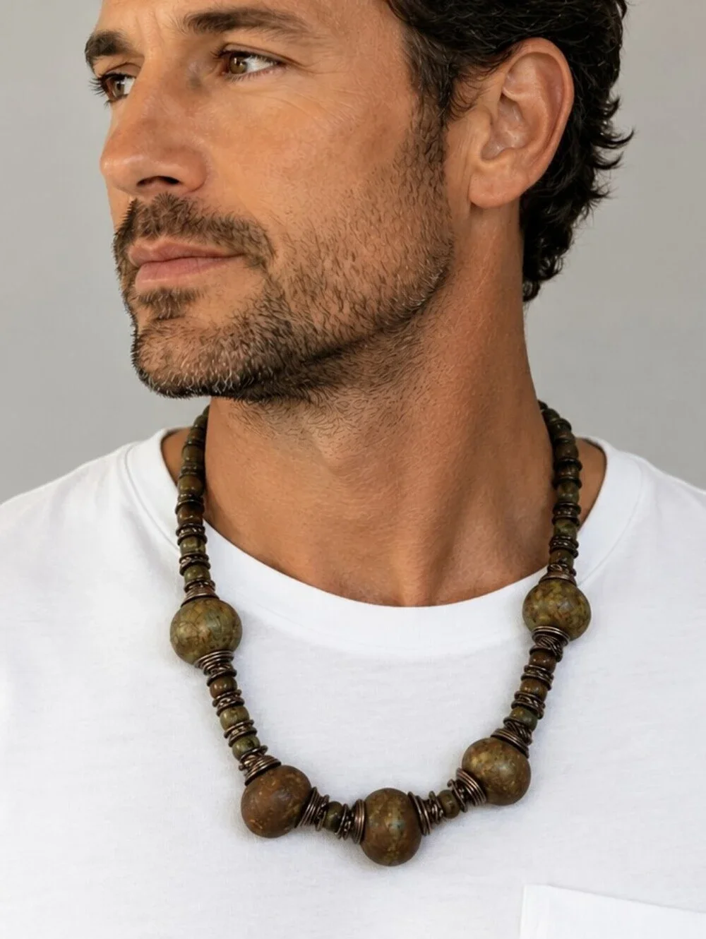 VTG Primitive Nomad Warrior Wasteland Stone Ceramic Beaded Grunge Necklace